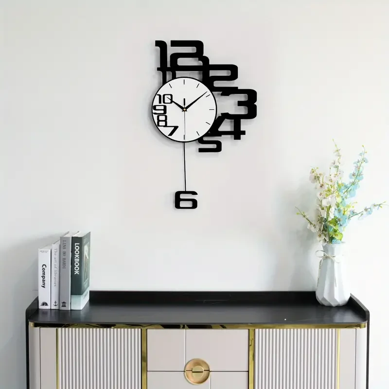 Modern Minimalist Metal Wood Wall Clock - Large Battery Operated Clock for Home Decor
