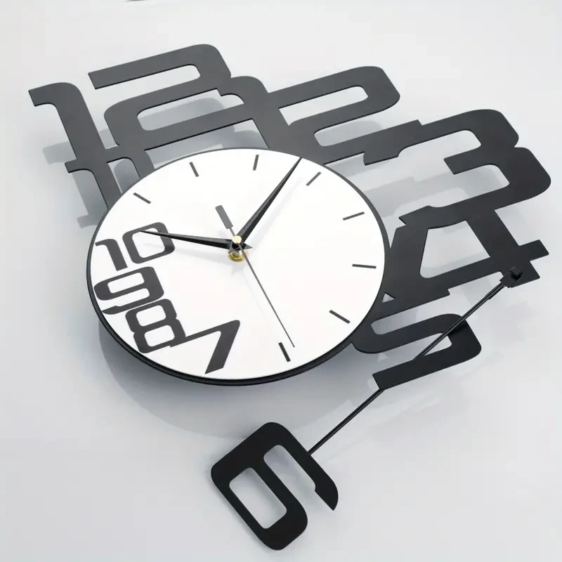 Modern Minimalist Metal Wood Wall Clock - Large Battery Operated Clock for Home Decor