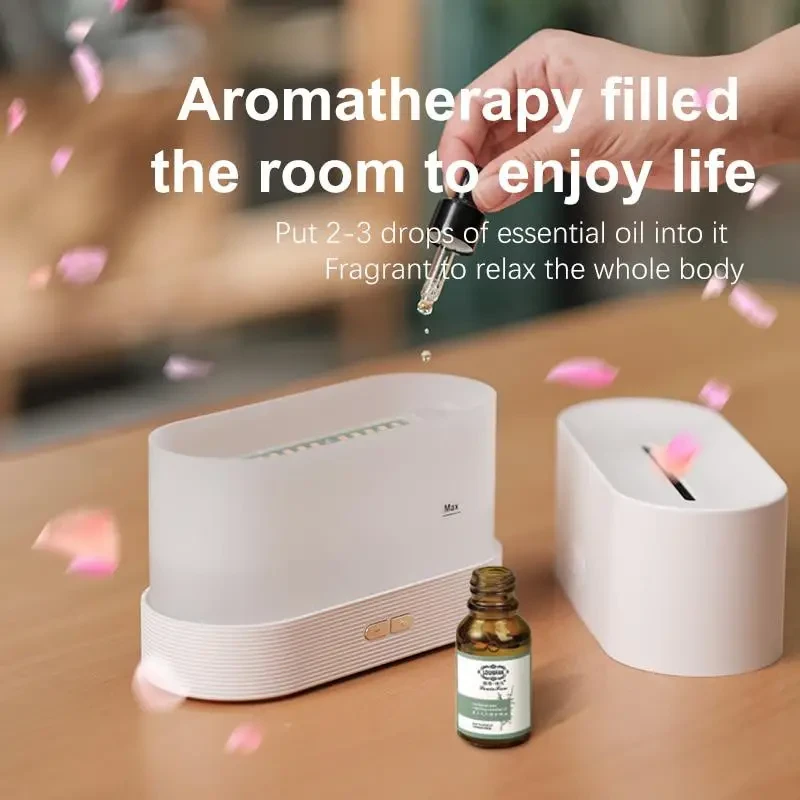 7 Colors Flame Simulation Ultrasonic Humidifier - USB Essential Oil Diffuser