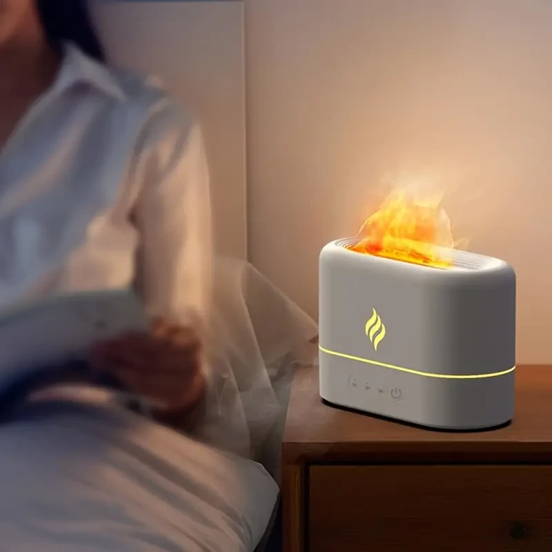 7 Colors Flame Simulation Ultrasonic Humidifier - USB Essential Oil Diffuser