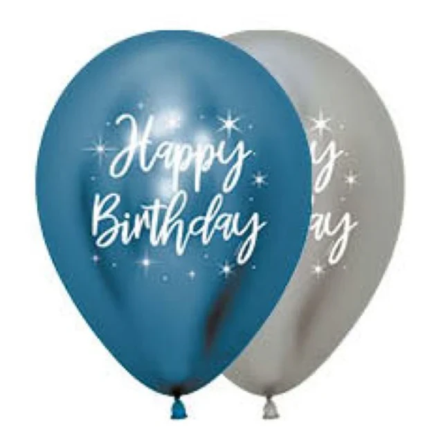 Sempertex 30cm Happy Birthday Metallic Reflex Blue & Silver Latex Balloons, 12PK - Pack of 12