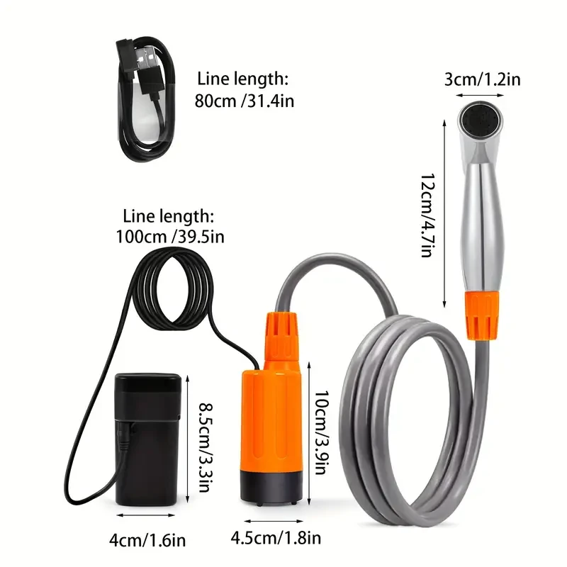 Portable Camping Shower - Outdoor Electric USB Shower with Head Nozzle