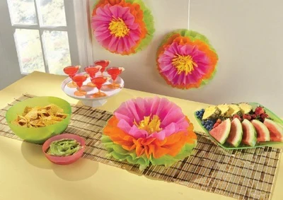 Hibiscus Fluffy Flower Decorations - Tissue Paper (3 units) - Pack of 3