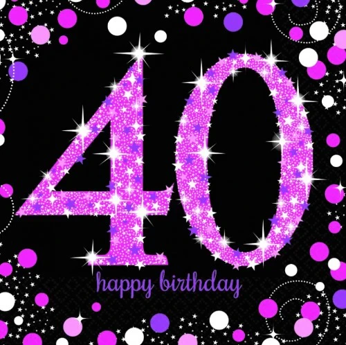 Lunch Napkins 40th  Celebration  Pink  - Pack of (16)