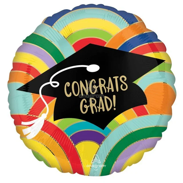 Foil Balloon - STD HX Congrats Grad Rainbows All round (45cm)