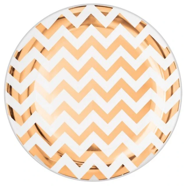 Premium Chevron Rose Gold 19cm Round Plastic Plates - Pack of 20