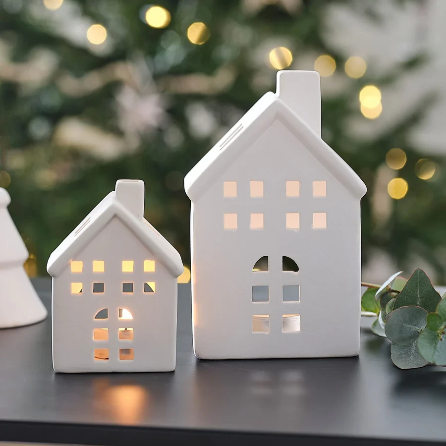 Tealight Holders - White Christmas White Ceramic House