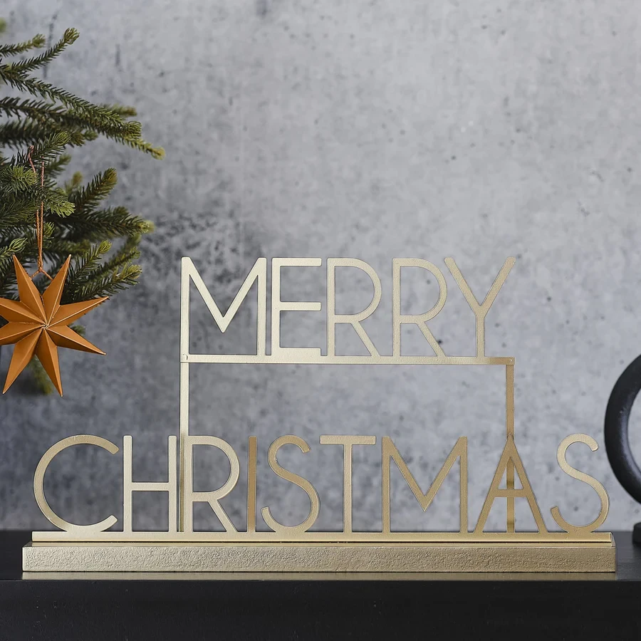 Merry Christmas Sign - Cosy Copper Gold Metal (36cm)