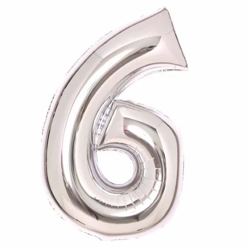 Large Number 6 Silver Foil Balloon 56cm w x 92cm h