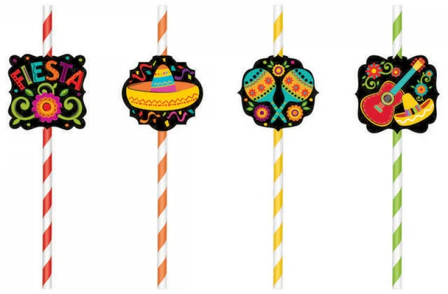 Fiesta Straws Paper W/Printed Add-Ons - Pack of 12