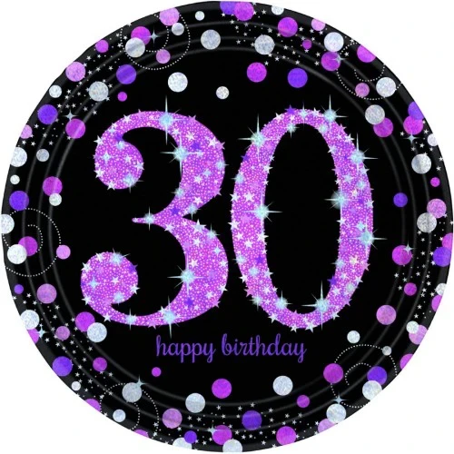 30th Celebration Prismatic Plates Pink  23cm  - Pack of (8)