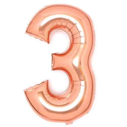 Large Number 3 Rose Gold Foil Balloon 53cm w x 87cm h