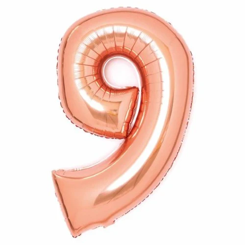 Large Number 9 Rose Gold Foil Balloon 57cm w x 91cm h
