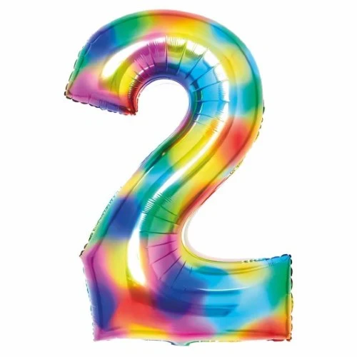 Large Number 2 Bright Rainbow Foil Balloon 55cm w x 86cm h