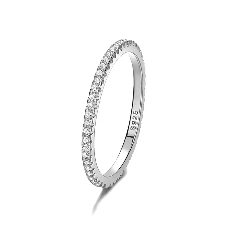 Sterling Silver Row Diamond Ring Women