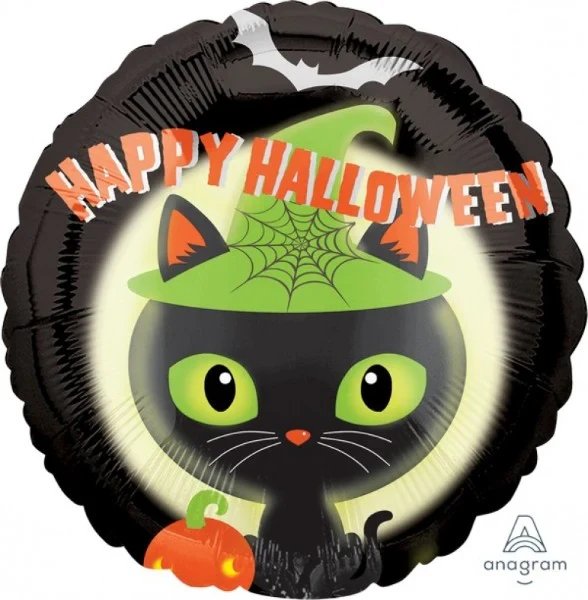 Foil Balloon - Self Sealing Standard Halloween Black Kitty (45cm)