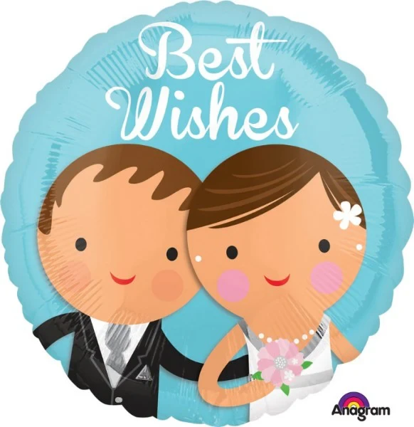 Foil Balloon - Self Sealing Standard Hx Best Wishes Wedding Couple (45cm)