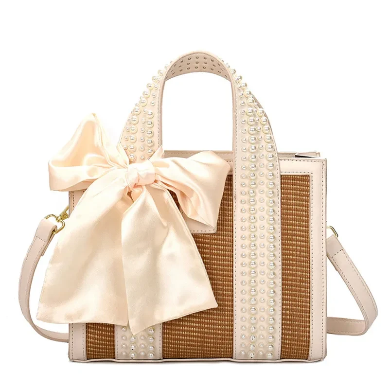 Travel Trendy Fashion Hand-Woven Pearl Hand-Held Small Square Bag