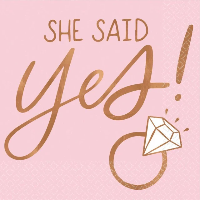 Blush Wedding Hot Stamped Beverage Napkins She Said Yes - (Pack of 16)