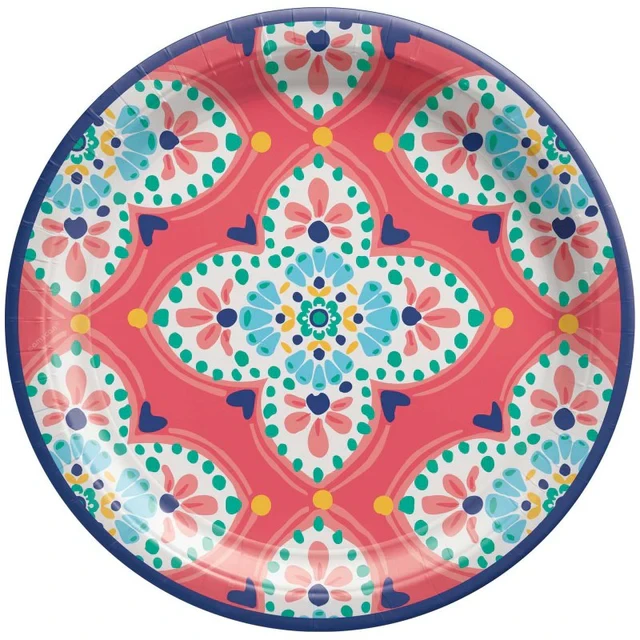 Paper Lunch Plate - Round Boho Vibes (17cm) (Pack of 8)