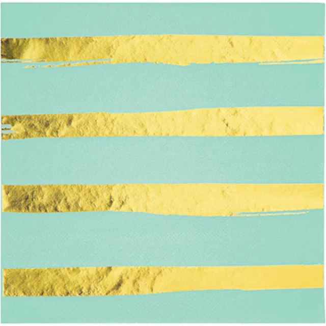 Touch Of Colour Fresh Mint & Gold Foil Striped Lunch Napkins  (Pack of 16)