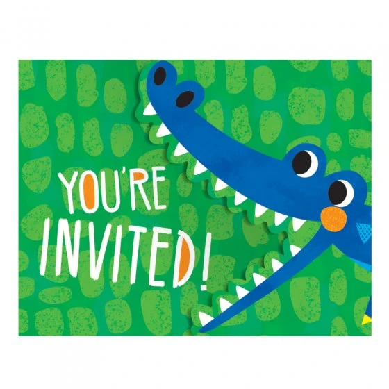Alligator Party Invitations Gatefold 11cm x 14cm (Pack of 8)