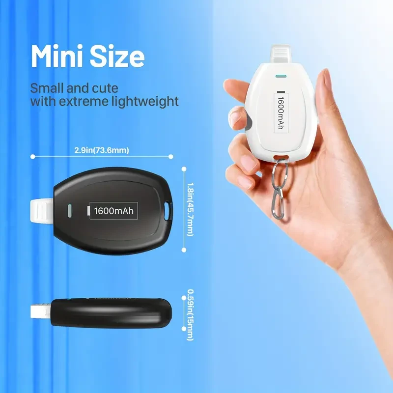 1600mAh USB-C/Type-C Keychain Portable Charger