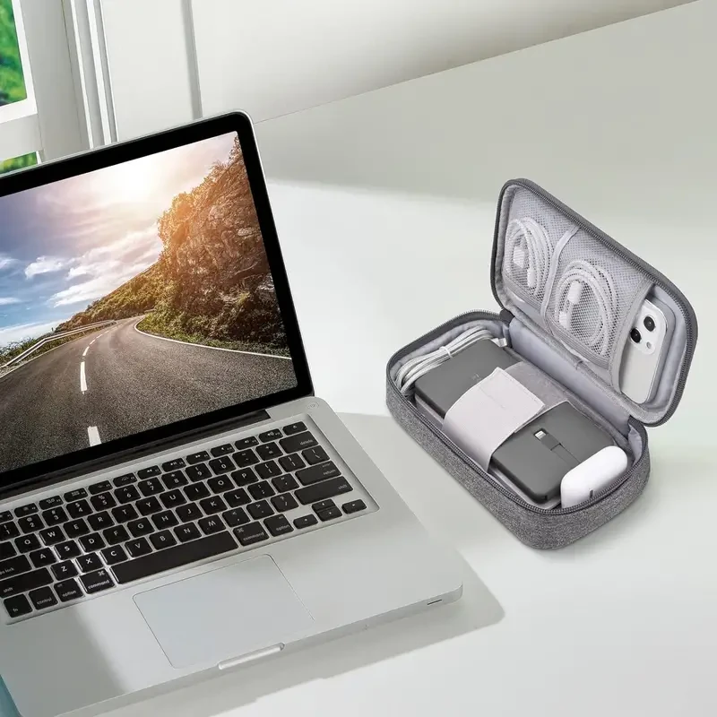 Tech Organizer Travel Case for Charger & Cords, Cables, Portable Hard Drive, Electronics Accessories (Small, Dark Grey)