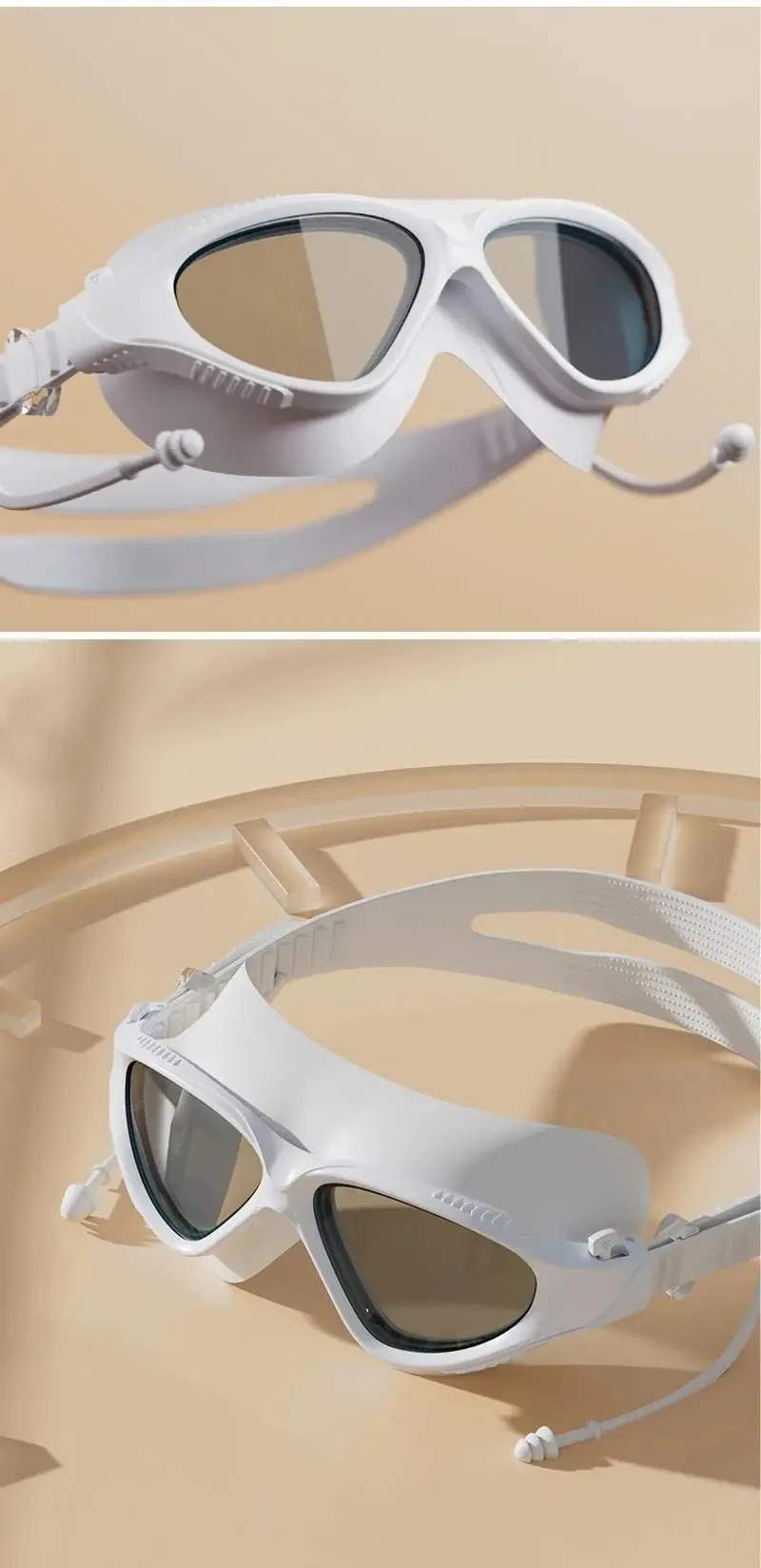 Adult Optical Swimming Goggles with Earplugs - HD Anti-fog Large Frame Waterproof Swim Glasses