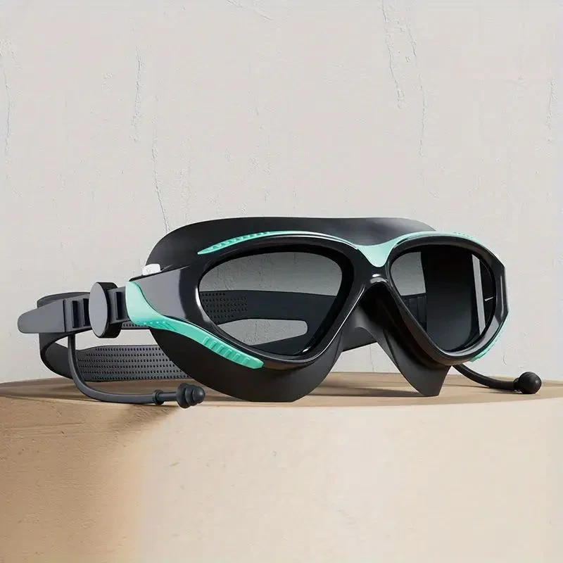 Adult Optical Swimming Goggles with Earplugs - HD Anti-fog Large Frame Waterproof Swim Glasses