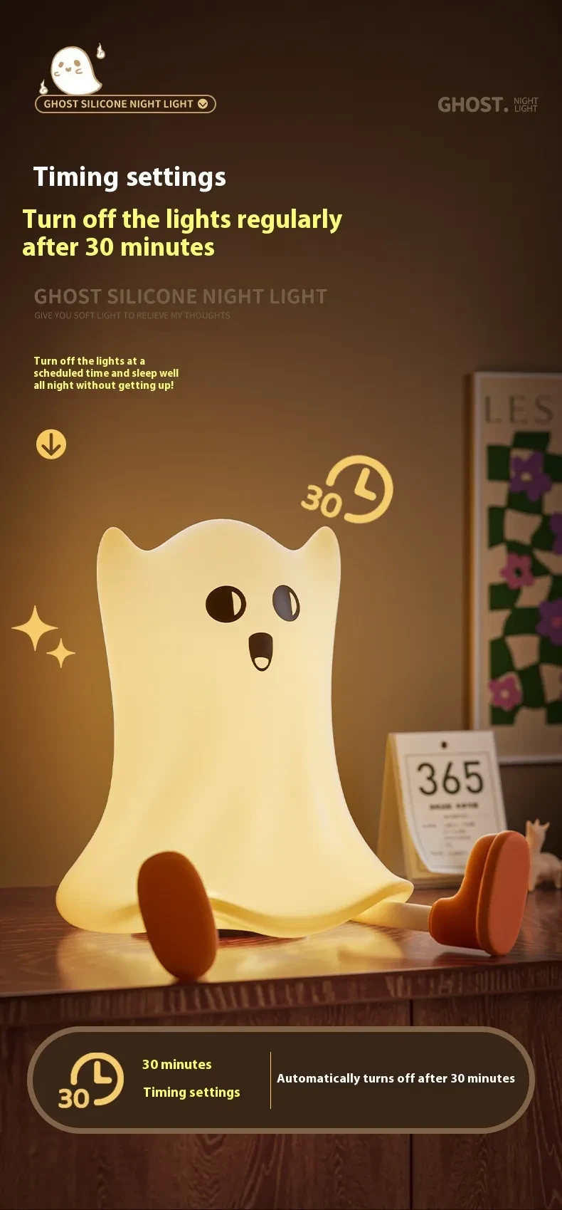 Halloween Silicone Ghost Shaped Bedside Lamp With Touch Control Soft Glow For Water-resistant Decoration
