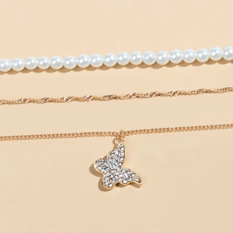 Exquisite Butterfly Multi-layer Pearl Pendant