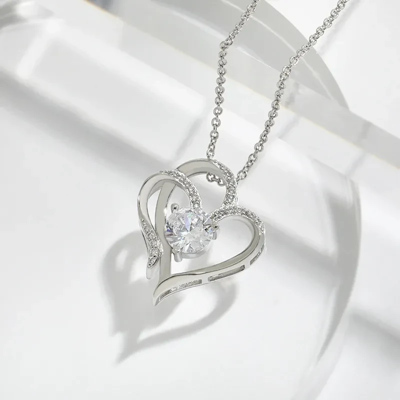 Zircon Double Love Necklace With Rhinestone