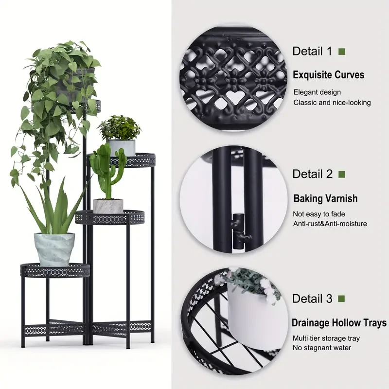 4-Tier Folding Metal Planter Stand - Space-Saving Plant Holder