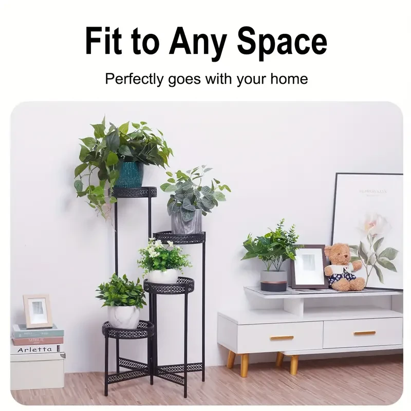 4-Tier Folding Metal Planter Stand - Space-Saving Plant Holder
