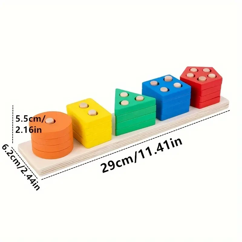 Wooden Stacking & Sorting Toys - Color & Shape Recognition
