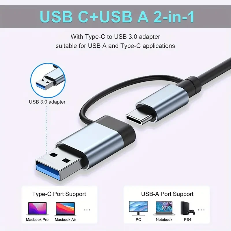8-in-2 USB-C Hub Adapter with SD/TF Card Reader