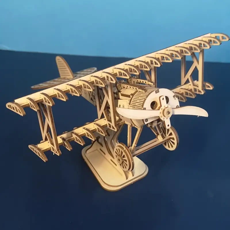 3D Wooden Bi-Plane Model Kit - Handcrafted DIY Puzzle