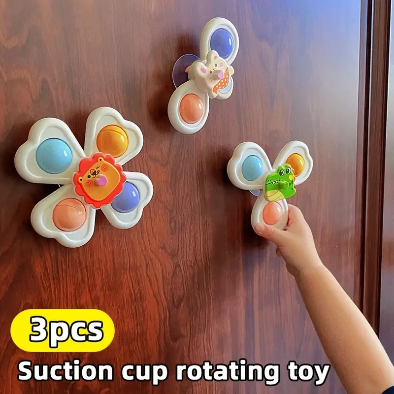 3pcs Animal Cartoon Suction Cup Spinning Tops Set