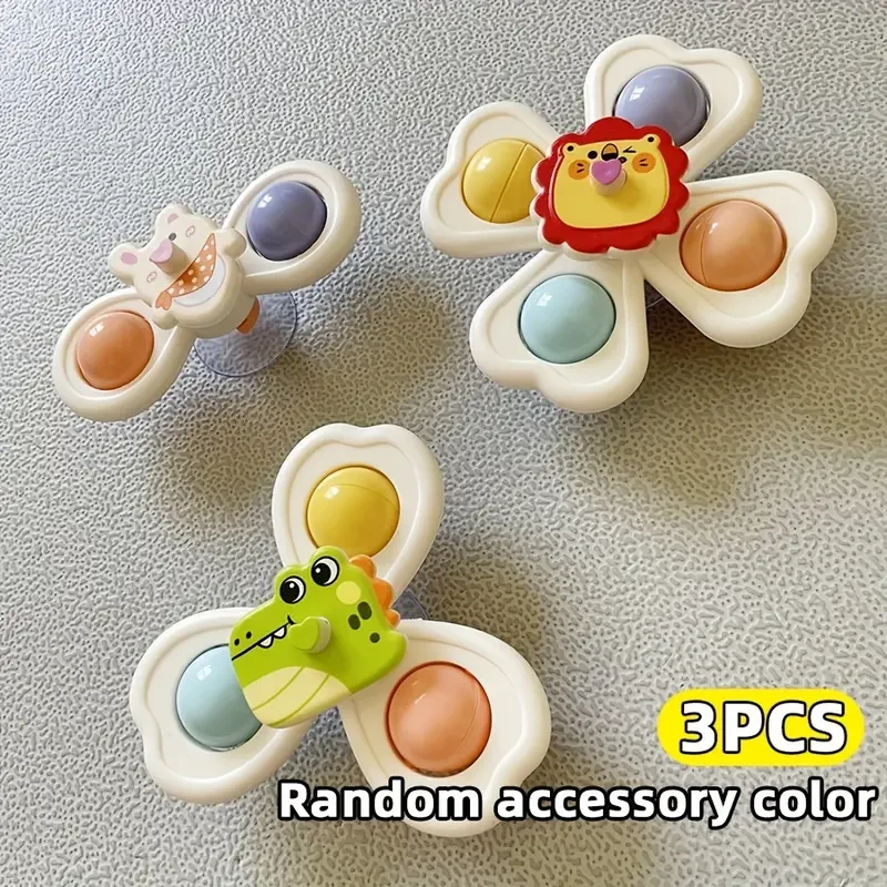 3pcs Animal Cartoon Suction Cup Spinning Tops Set