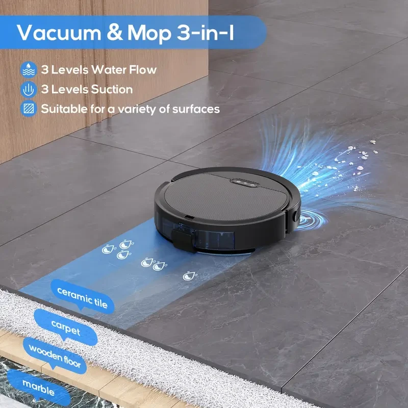 Ultra-Slim Robot Vacuum & Mop Combo - 4000Pa Suction, Wi-Fi Control