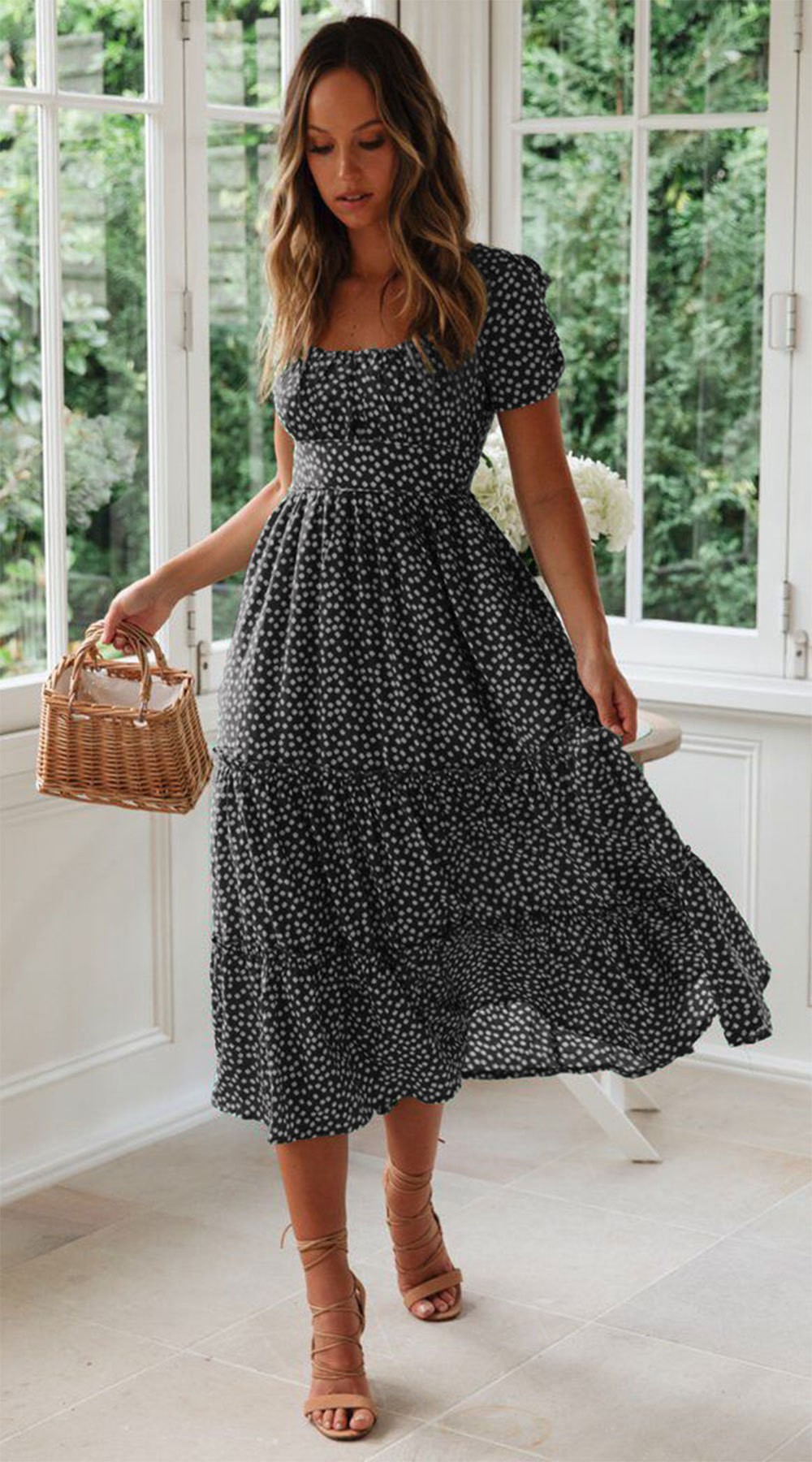 Summer Puff Floral Printed Long Dresses