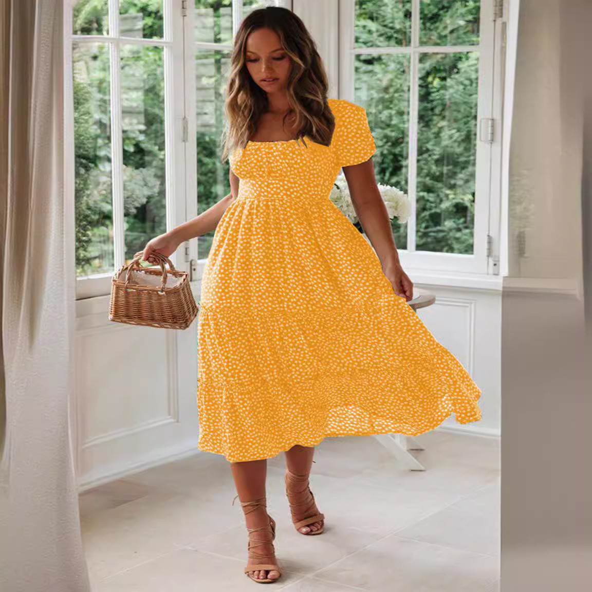 Summer Puff Floral Printed Long Dresses