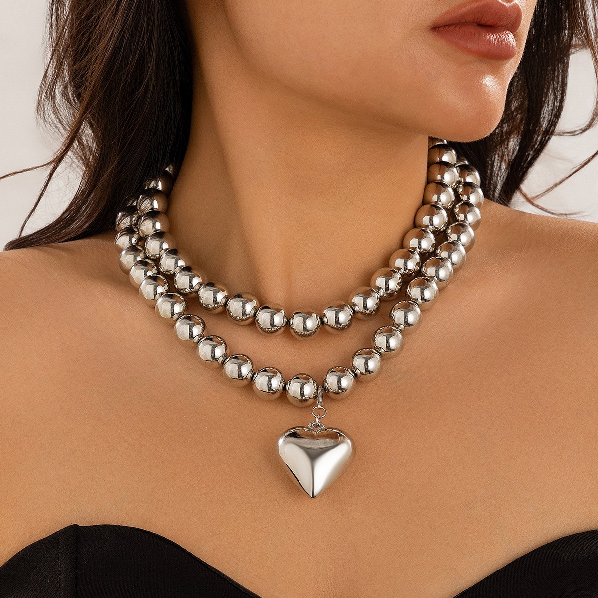 Golden Heart Beaded Clavicle Necklace