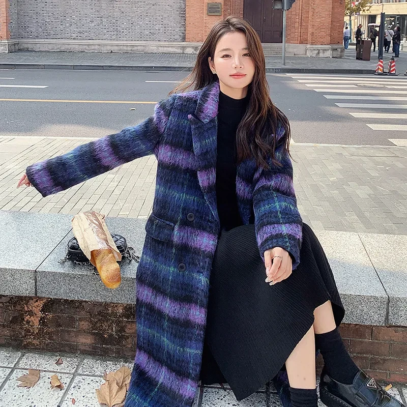 Vintage Plaid Woolen Coat for Women