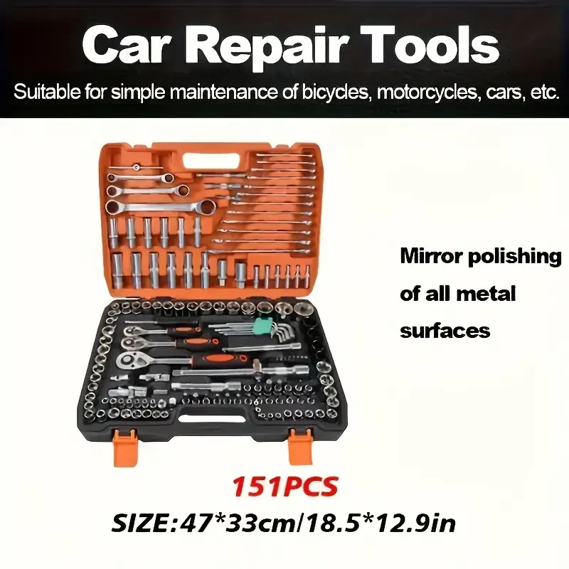 151/53-Piece Professional Automotive Tool Set with Ratcheting Wrenches