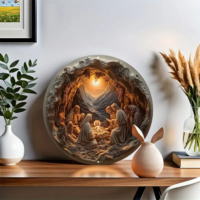 Aluminum Christmas Nativity Scene Decorative Plaque - 20.32 cm