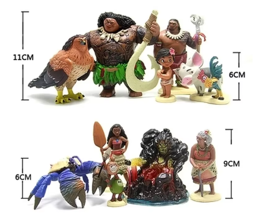 10pcs Disney Movie Moana Princess Legend Vaiana Maui Chief Tui Tala Waialiki Heihei Pua Action Figure Decor Model Toys Kids Gift
