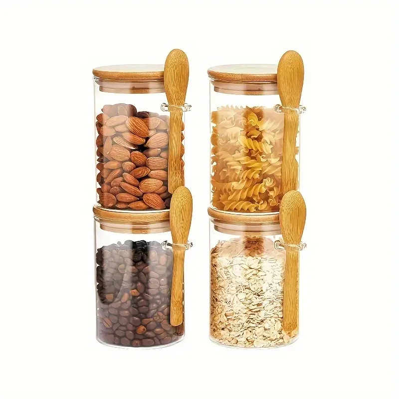 Set Of 4 Glass Jars With Bamboo Lids