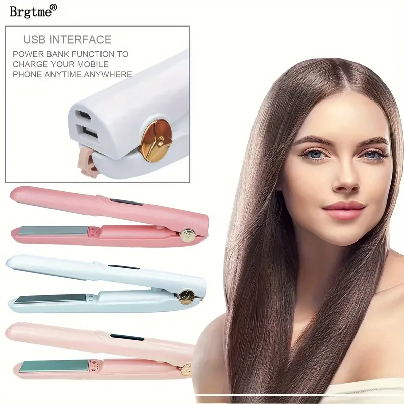 2 In 1 Wireless Mini Portable USB Hair Straightener Curlinglron, Intelligent Temperature Control To Upgrade The Anti-scalding, HairCare Anion Care Hair, Large-capacity Lithium Battery Lasting Life, PortableCharger;Party, Travel